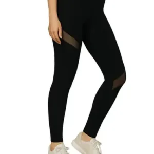 Soft Steps Black High Waist Mesh Leggings for Women – Slim Fit Activewear Size M