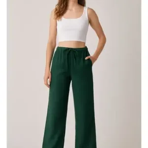 Soft Steps Women's Linen Pants Size L Dark Green
