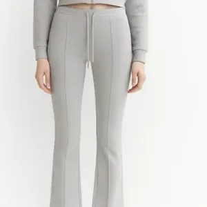 Women's Grey High-Waisted Flared Pants – Soft Cotton Interlock | Elegant Fit with Drawstring  Size XL