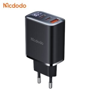 Mcdodo 30W Fast Charger with Digital Display (EU Plug) – Triple Port 2 USB-C + 1 USB-A Adapter | Smart PD & QC 3.0 Fast Charging for All Devices