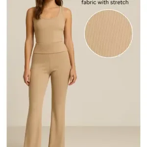 Flared trousers Biege with Fold-Over Waist S