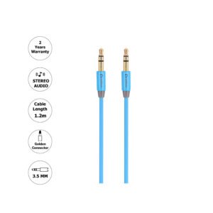 Auxiliary Cable 3.5mm, 1.2M, Gold socket, Blue