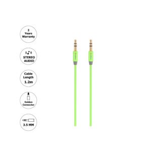 Auxiliary Cable 3.5mm, 1.2M, Gold socket, Green