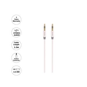 Auxiliary Cable 3.5mm, 1.2M, Gold socket, White