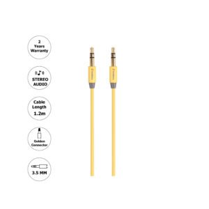 Auxiliary Cable 3.5mm, 1.2M, Gold socket, Yellow