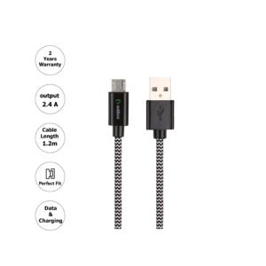 Micro USB Cable 2.4A, 1.2M, Braided, Black