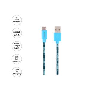 Micro USB Cable 2.4A, 1.2M, Braided, Blue
