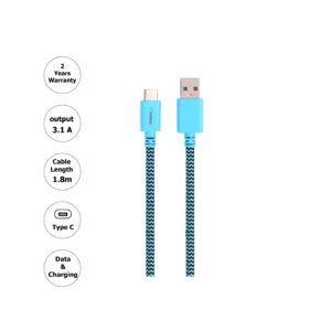 Type C USB Cable, 3.1A, 1.8M, Braided, Blue