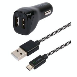 Car Charger 3.4A, 2xUSB (1A+2.4A) + Micro USB cable, 2.4A, 1.2M, Black