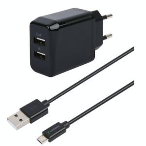 Home Charger 3.4A,  2xUSB (1A+2.4A) + Micro USB cable, 2.4A, 1.2M, Black