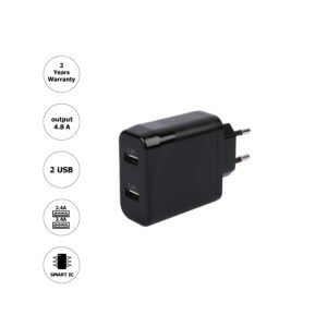 Home Charger 4.8A,  2xUSB (2.4A+2.4A), Black