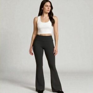 Flared trousers with fold-over waist L