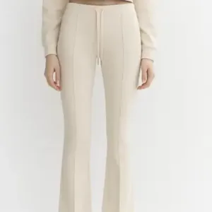 Women's Beige High-Waisted Flared Pants Soft Cotton Interlock | Elegant Fit with Drawstring  Size S