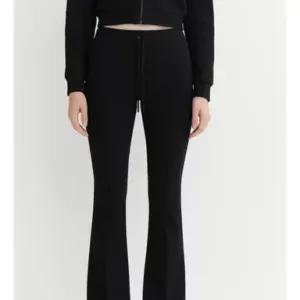 Soft Steps Women's Black High-Waisted Flared Pants – Soft Cotton Interlock | Elegant Fit with Drawstring  Size S