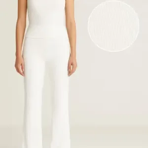 Flared trousers White with fold-over waist L
