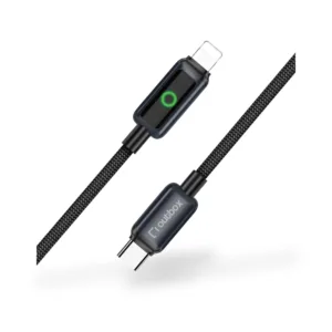 Outbox USB-C to Lightning Fast Charging Cable 30W 3A with Digital Display, Braided Durable Cord 1.2m – Black