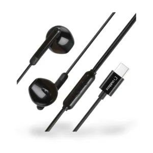 Outbox Wired Half In-Ear Earphones with Mic — Type-C Connector, 1.2m Cable, Black