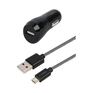 Outbox Car Charger — 2.4A, USB, Micro USB Cable, Black