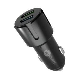 Waves Car Charger — 2.4A, 2×USB, Micro USB Cable 1m, Black